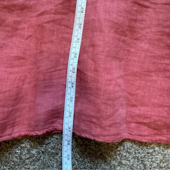 Blu Orchid Coral Pink Italian Linen Rosette Neck Sleeveless Mini Shirt Dress Med - Picture 8 of 13